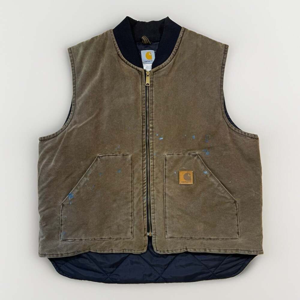 Vintage Carhartt Sandstone Vest XL Brown Made in USA Heavy Workwear Duck Canvas